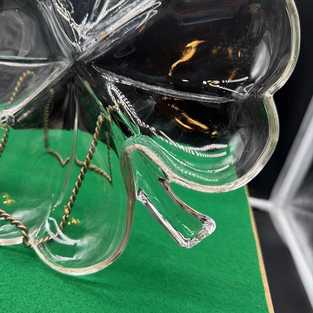 Jeannette Clear Glass w/ Gold Trim: 4-Leaf Clover Divided Relish Dish